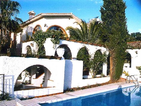 View from the pool to house